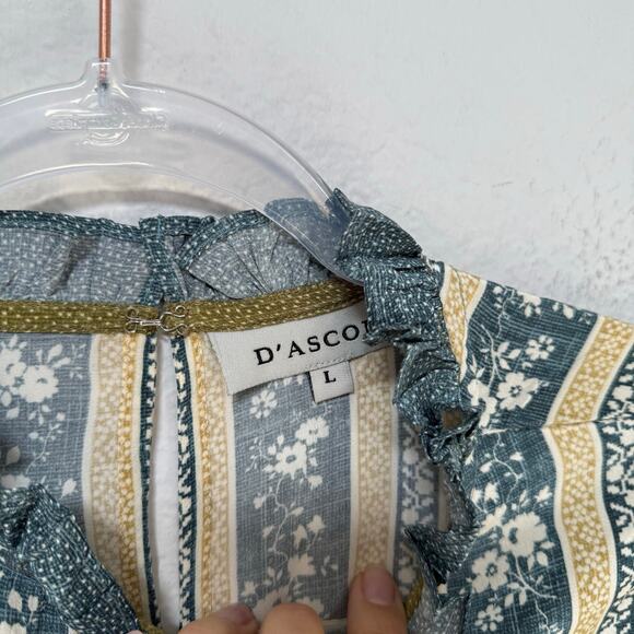 D'Ascoli Silk Striped Mock Neck Floral Long Sleeve Blouse Gray Beige Size Large - Picture 3 of 7